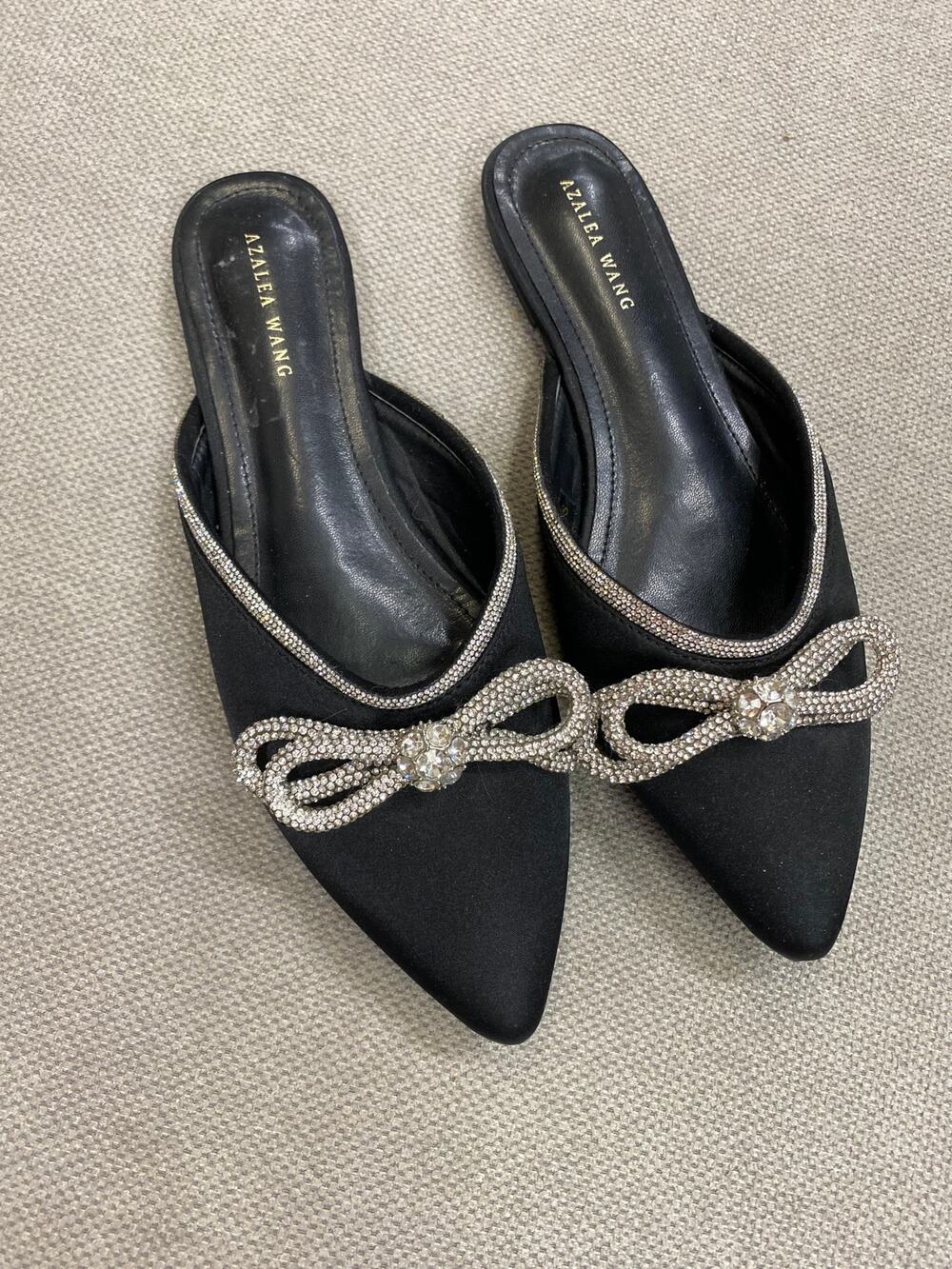 Azalea Wang Women's Pointed Satin Rhinestone Mule, Size 10